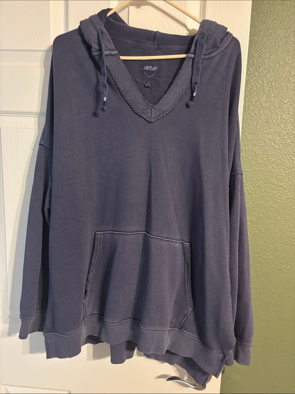 aerie Washed Navy V-Neck Pullover Hoodie